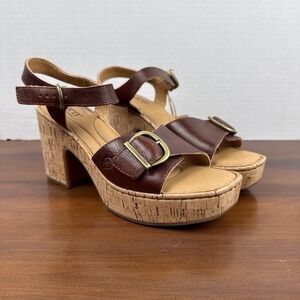 NWT Women's Born Chunky Hill Leather Wedge Sandals Size 8M